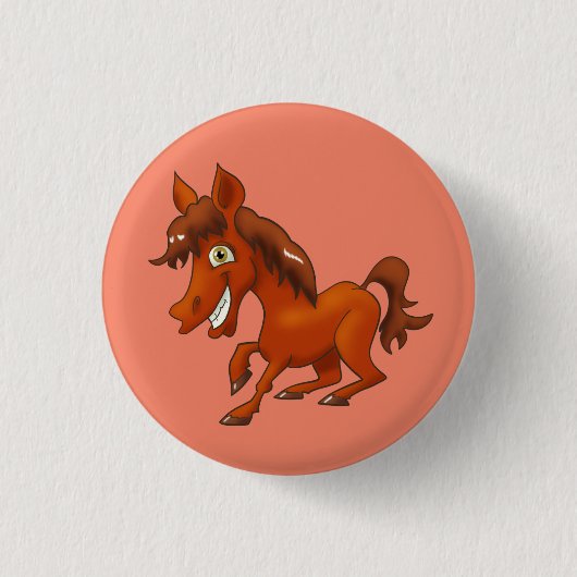 Glimlende cartoon paard ronde button 3,2 cm (Voorkant)