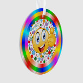Glimlende duimen omhoog Emoji en Regenboogcirkels Ornament (voorkant)