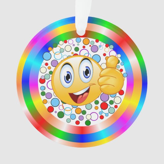 Glimlende duimen omhoog Emoji en Regenboogcirkels Ornament (voorkant)