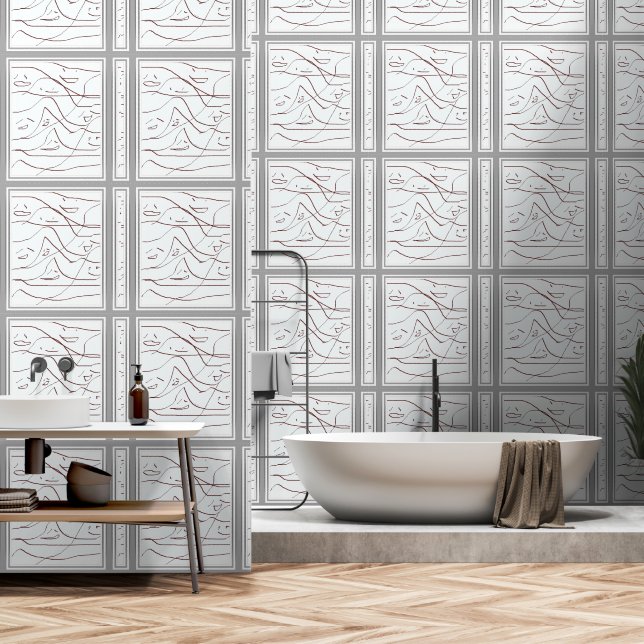 glimlende gezichten behang (Badkamer)