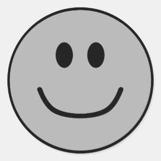 Glimlende gezichtstickers grijs 0002 ronde sticker