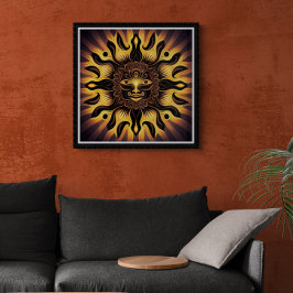 Glimlende gouden Mandala Sun AI Art Poster