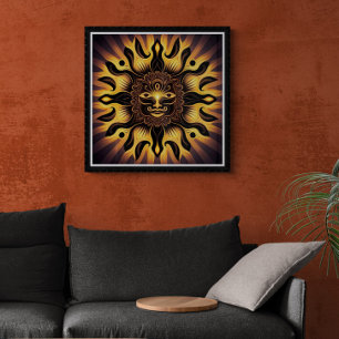 Glimlende gouden Mandala Sun AI Art Poster