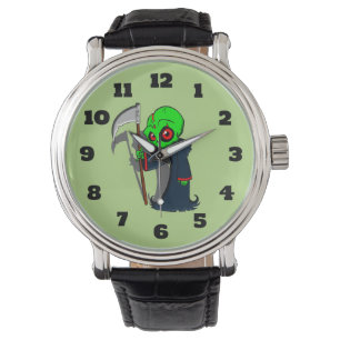 glimlende grim Reaper illustratie Creepy Cool Horloge