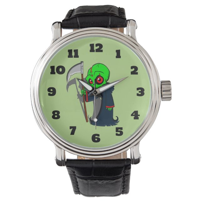 glimlende grim Reaper illustratie Creepy Cool Horloge (Voorkant)