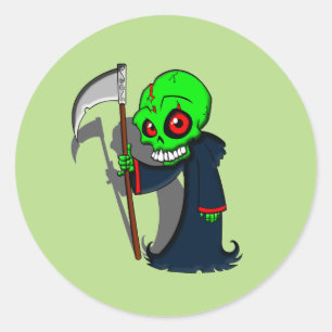glimlende grim Reaper illustratie Creepy Cool Ronde Sticker
