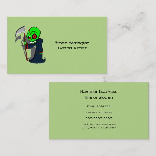 glimlende grim Reaper illustratie Creepy Cool Visitekaartje (Voorkant / Achterkant)