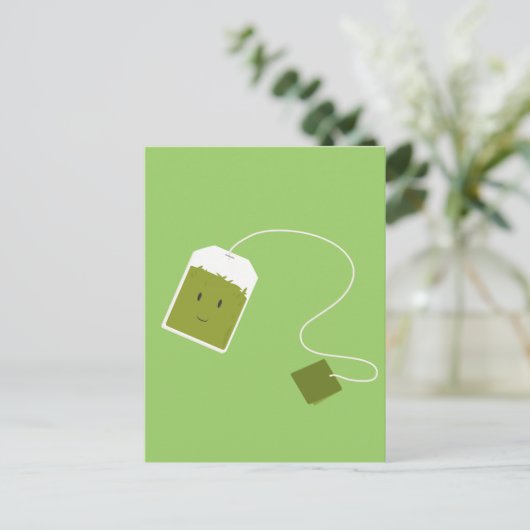 Glimlende groene theezak briefkaart (Staand voorkant)