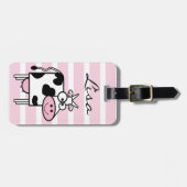 Glimlende Koe Girly Animal Print Monogrammen Bagagelabel (Voorkant horizontaal)