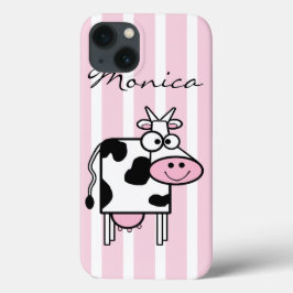 Glimlende Koe Girly Animal Print Monogrammen iPhone 13 Hoesje