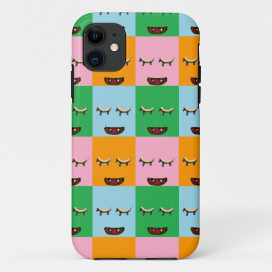 Glimlende monsterblokgezichten Case-Mate iPhone case (Achterkant)