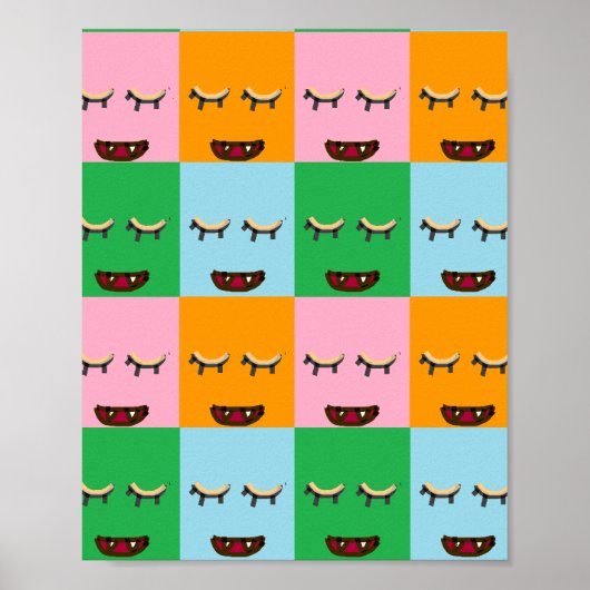 Glimlende monsterblokgezichten poster (Voorkant)