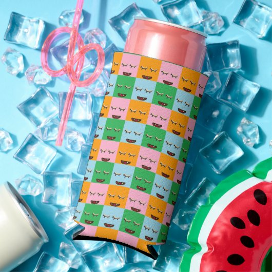 Glimlende monsterblokgezichten seltzer blikjeskoeler (Insitu Zomer)