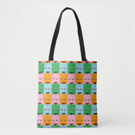 Glimlende monsterblokgezichten tote bag (Voorkant)