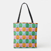 Glimlende monsterblokgezichten tote bag (Achterkant)
