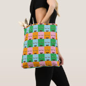 Glimlende monsterblokgezichten tote bag (Dichtbij)
