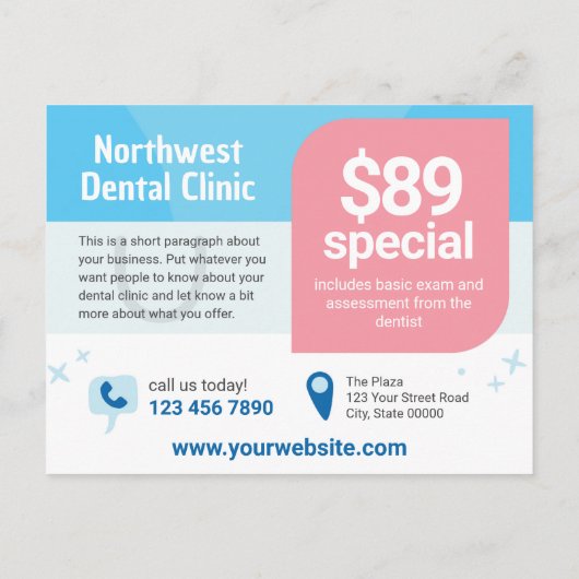 Glimlende tand-tand-flyer briefkaart (Achterkant)