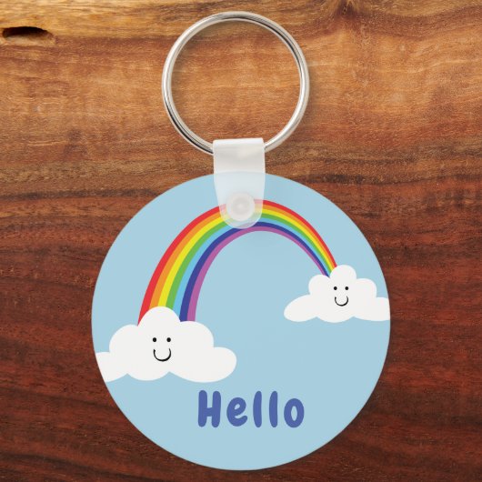Glimlende wolken en regenboog sleutelhanger (Voorkant)