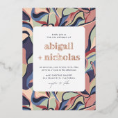 Glimmend Bold Kleurrijke Abstracte Bloemen Retro B Folie Uitnodiging (Voorkant)