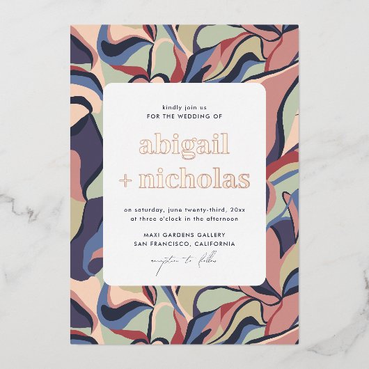 Glimmend Bold Kleurrijke Abstracte Bloemen Retro B Folie Uitnodiging (Voorkant)