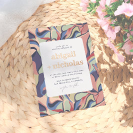 Glimmend Bold Kleurrijke Abstracte Bloemen Retro B Folie Uitnodiging