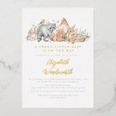 Glimmend bosbeboste dieren Baby shower Folie Uitnodiging (Voorkant)