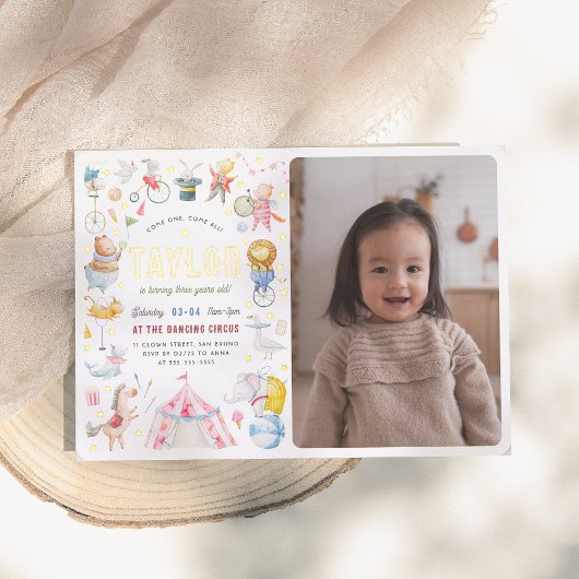 Glimmend Dierencircus Carnaval Foto Verjaardagsfee Folie Uitnodiging