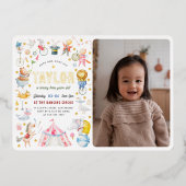 Glimmend Dierencircus Carnaval Foto Verjaardagsfee Folie Uitnodiging (Voorkant)