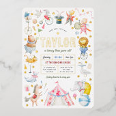 Glimmend Dierencircus Carnaval Verjaardagsfeest Folie Uitnodiging (Voorkant)