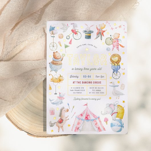 Glimmend Dierencircus Carnaval Verjaardagsfeest Folie Uitnodiging