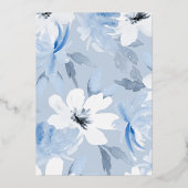 Glimmend iets blauw | Modern Floral Vrijgezellenfe Folie Uitnodiging (Achterkant)