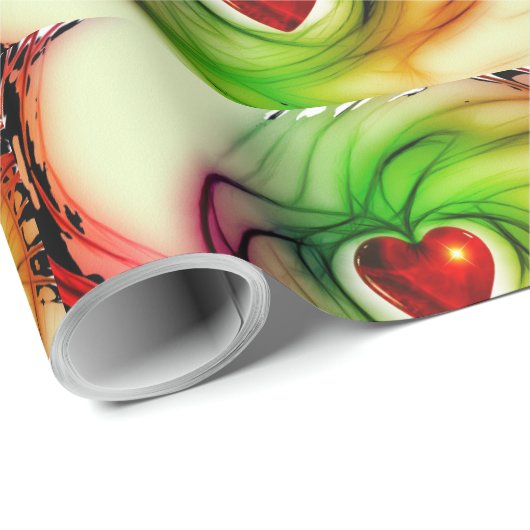 Glimmend rood hart groen design inpakpapier (Rol Hoek)