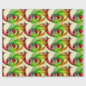 Glimmend rood hart groen design inpakpapier (Vlak)