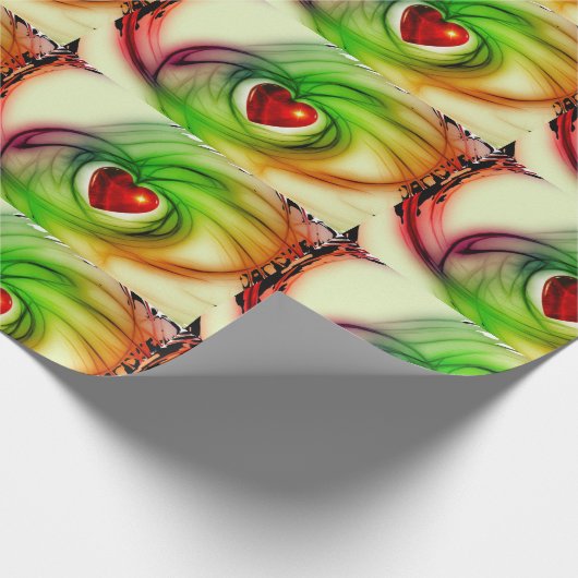 Glimmend rood hart groen design inpakpapier (Hoek)