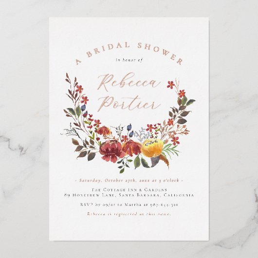 Glimmend Wildflower Boho Bloemen Herfst Vrijgezell Folie Uitnodiging (Voorkant)