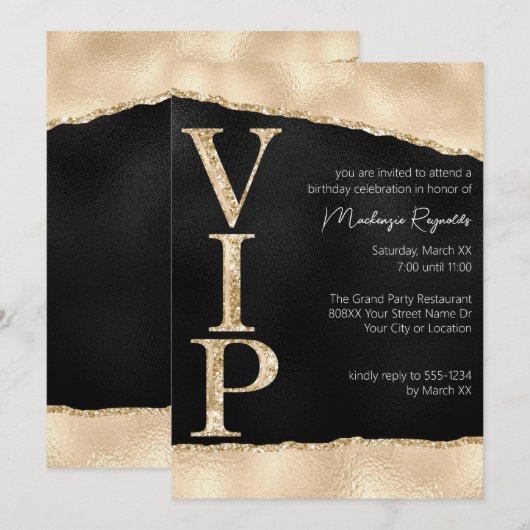 Glimmend zwart en goud Glitter Glamoureus VIP Part Kaart (Voorkant / Achterkant)