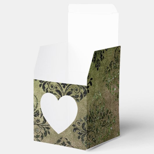 Glimmende Emerald Green en Black Damask Bedankdoosjes (Geopend)