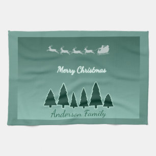 Glimmende Evergreen Kerst Familie Keuken Theedoek