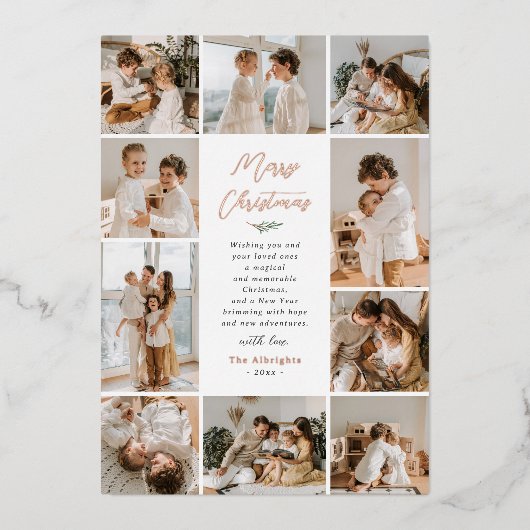 Glimmende Evergreen Memories | 10 Foto Kerstmis Folie Feestdagenkaart (Voorkant)