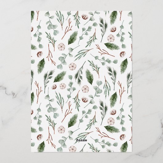 Glimmende Evergreen Memories | 10 Foto Kerstmis Folie Feestdagenkaart (Achterkant)