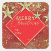 Glimmende Gouden Sterren en Lichten Rode Glitter K Vierkante Sticker (Voorkant)