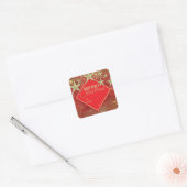 Glimmende Gouden Sterren en Lichten Rode Glitter K Vierkante Sticker (Envelop)