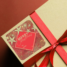 Glimmende Gouden Sterren en Lichten Rode Glitter K Vierkante Sticker