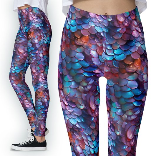 Glimmende Moeder van de Parel Zeemeermin Schalen F Leggings