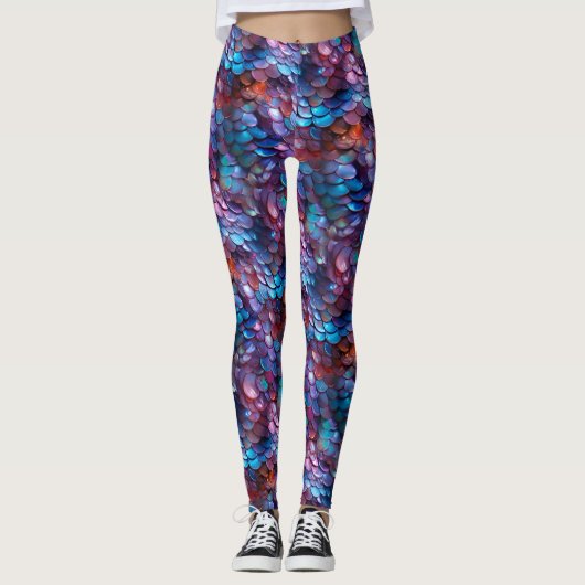 Glimmende Moeder van de Parel Zeemeermin Schalen F Leggings (Voorkant)