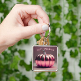 glimmende roze pompoen sleutelhanger