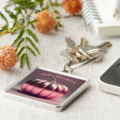 glimmende roze pompoen sleutelhanger (Zijkant)