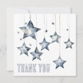 Glimmende zilveren sterren op snaren bedankkaart (Voorkant)