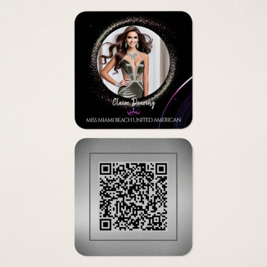 Glimmer Dust QR Code Photo Profile Card Vierkante Visitekaartjes (Voorkant /achterkant)