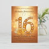 Glimmering Amber Edelsteen Golden Roos Sweet 16 Kaart (Staand voorkant)